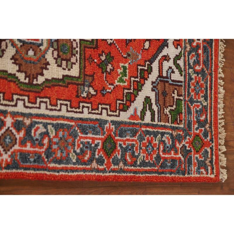 Geometric Heriz Indian Runner Rug Hand-knotted Wool Carpet - 2'7"x 8'0"
