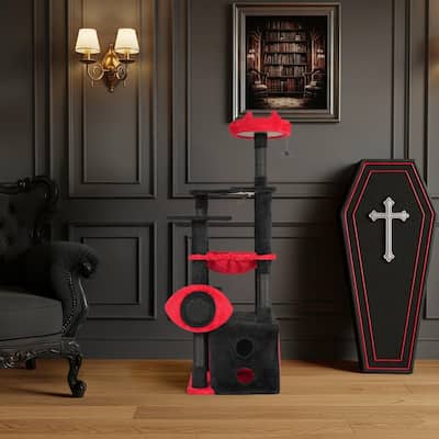 53" Gothic Cat Tree with Condo, Hammock, Perch & Scratching Post - 19.7" L × 16.5" W × 50.8" H