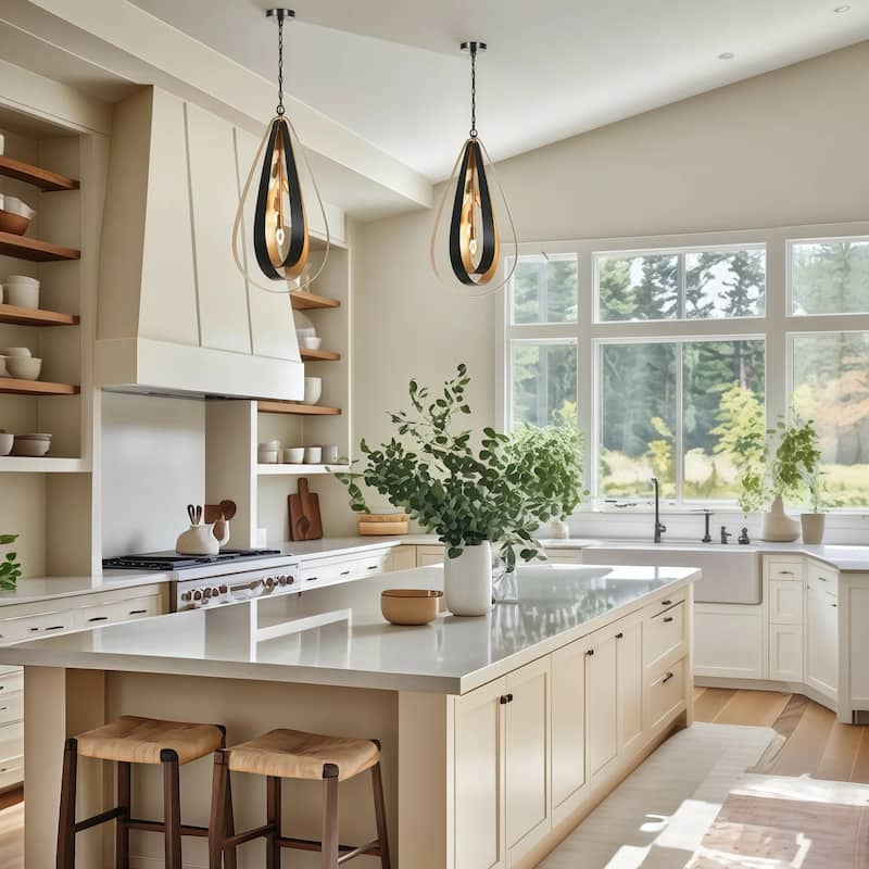 Dsmll Mid-century Modern 4-Light Chandelier Black Gold Lantern Pendant Lights for Dining Room