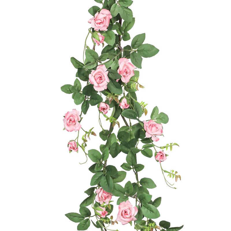 Pink Artificial Tea Rose Flower Stem Hanging Spray 48in - 48" L x 7" W x 5" DP
