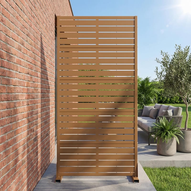72in Dovelina Outdoor Freestanding Metal Privacy Screen Decorative Garden Fence - 59"x30" - Brown