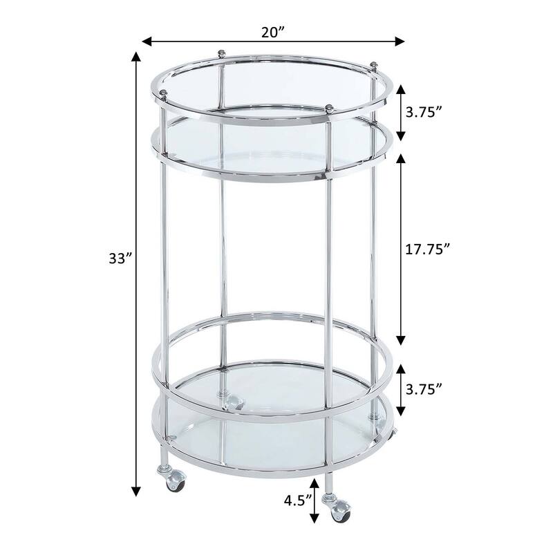 Convenience Concepts Royal Crest 2 Tier Round Glass Bar Cart
