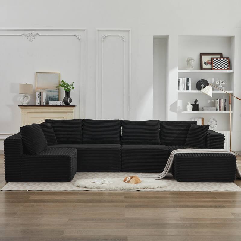 Roomfitters Modular Sectional Sofa, Deep Seat L-Shaped Cloud Couch with Right Chaise in Plush Corduroy for Living Room Comfort