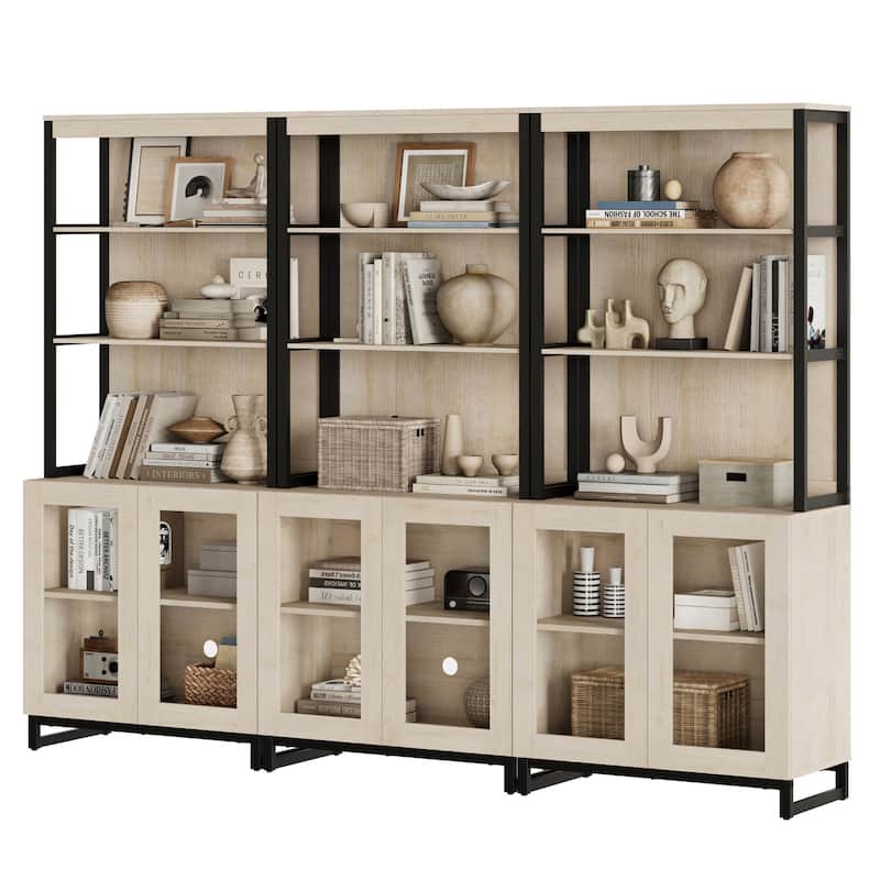 3 PCS Modern 72" Sideboard with Glass Doors and Adjustable Shelves, Multifunctional Buffet for Dining Room or Kitchen