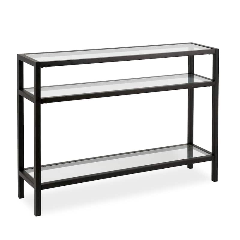 Sivil Rectangular Contemporary Metal/Glass Console Table in Blackened Bronze