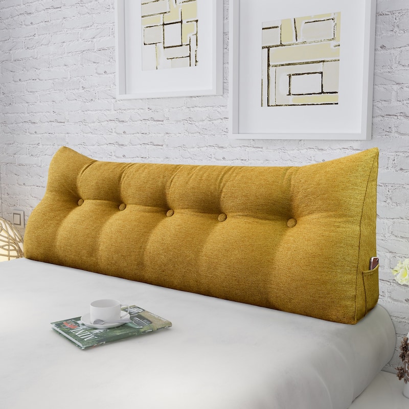WOWMAX Bed Rest Wedge Bolster Pillow Yellow Linen Blend Decorative