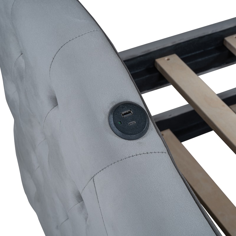 Twin Size Velvet Daybed with Trundle and Charging Ports