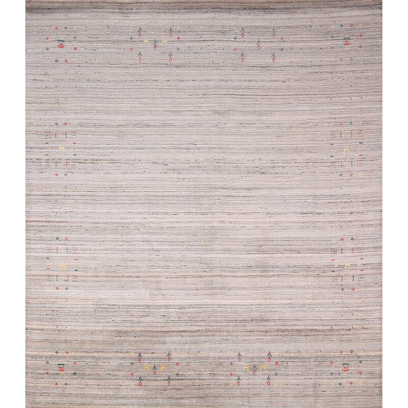 Tribal Striped Gabbeh Square Area Rug Handmade Wool Carpet - 7'10" X 7'11"