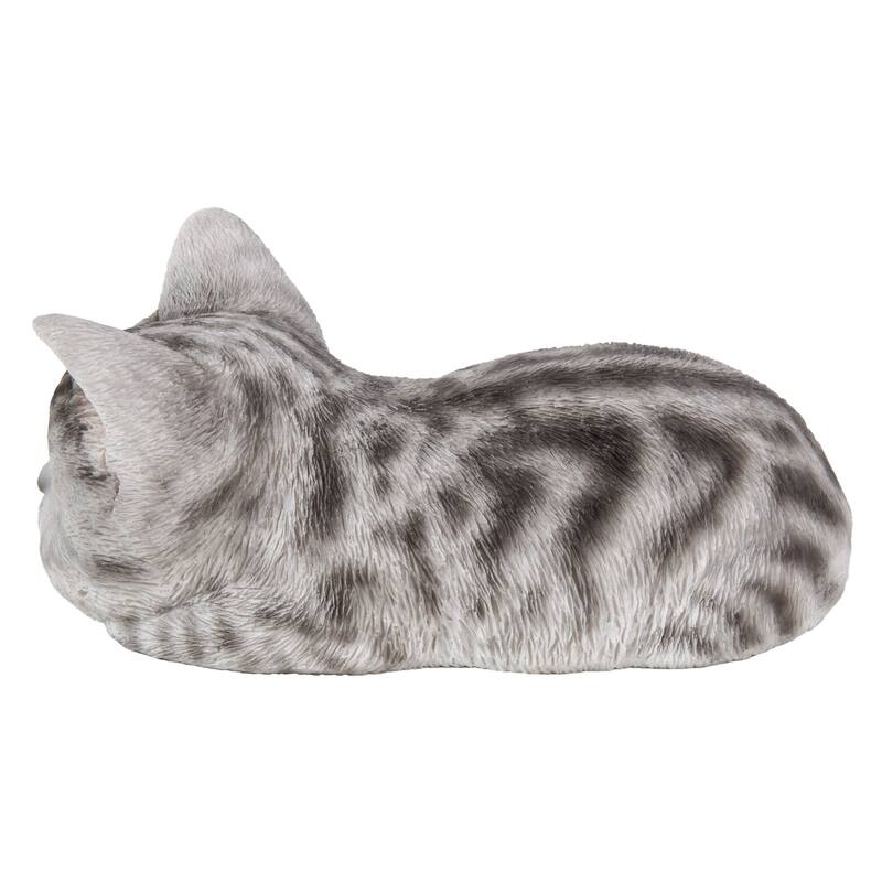 Sleeping Tabby Kitten Outdoor Garden Statue - Gray - 7"