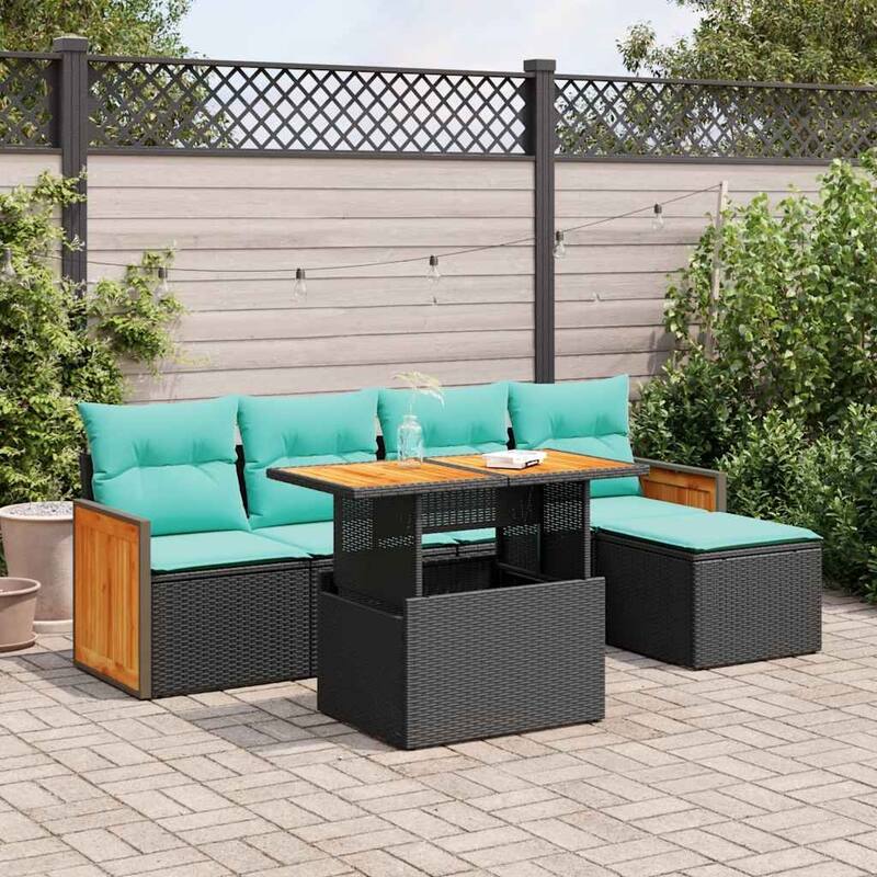 vidaXL Patio Sofa Set with Cushions Outdoor Furniture 6 Piece Poly Rattan - 21.7 x 24.4 x 27.2 - Black-with storage