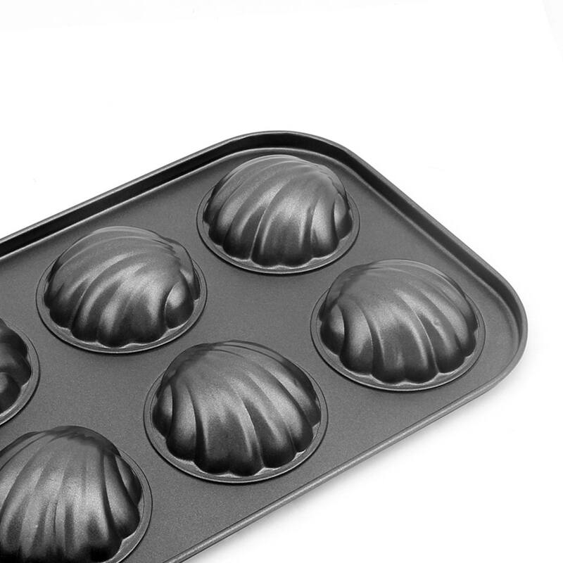 Metal Shell Shape Cookie Cake Bread Pastry Mold Baking Pan 6 Cavities Black