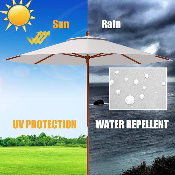Costway Adjustable 10ft Wooden Umbrella Wood Pole Outdoor Patio Garden Sun Shade Beige Overstock Com Shopping The Best Deals On Patio Umbrellas 22277339