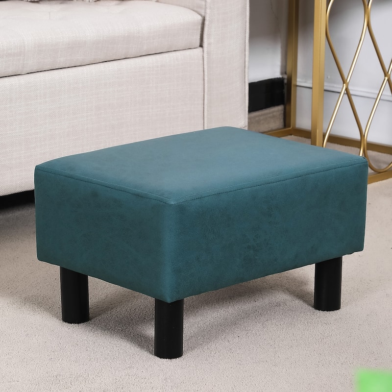 Adeco Footstool Ottoman Faux Leather Foot Rest Stool - Dark-Teal-Blue
