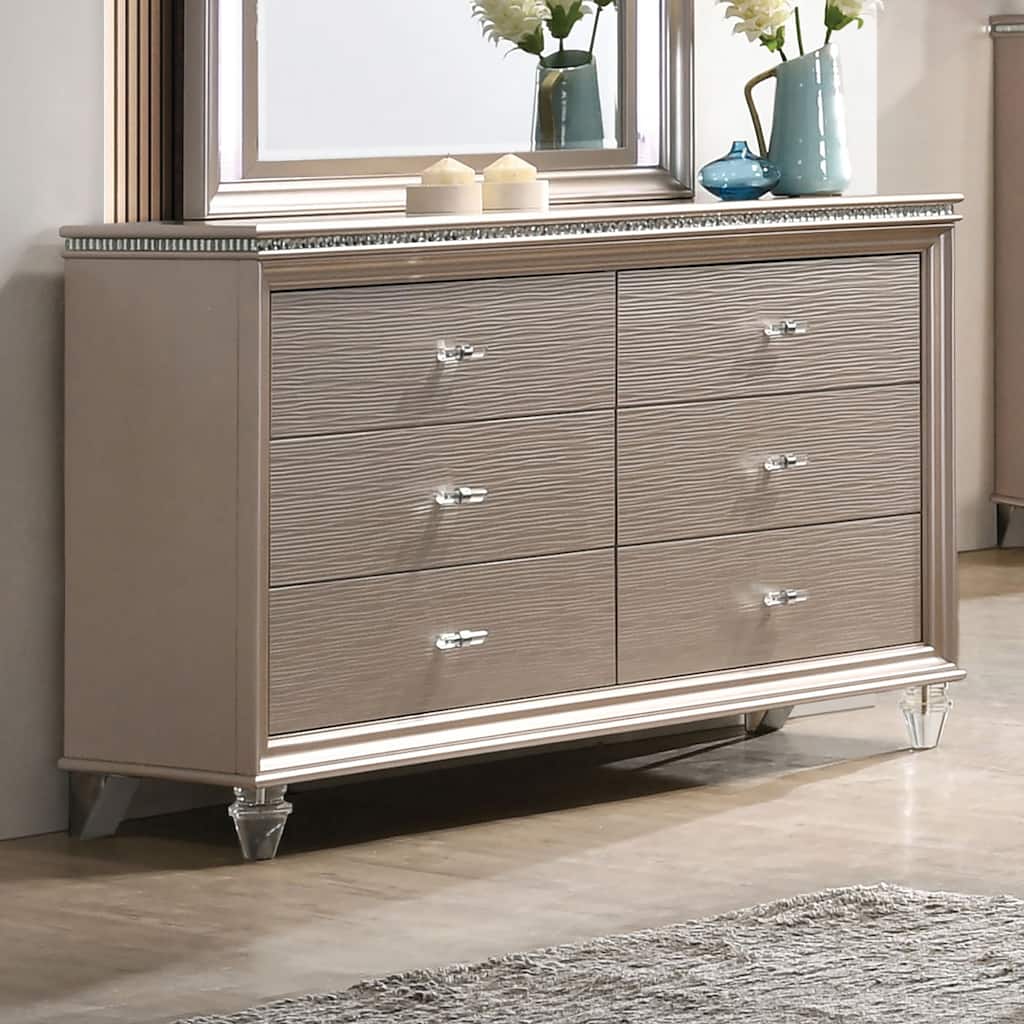 Ving Contemporary Rose Gold 56-inch Wide 6-Drawer Wood Dresser by Furniture of America