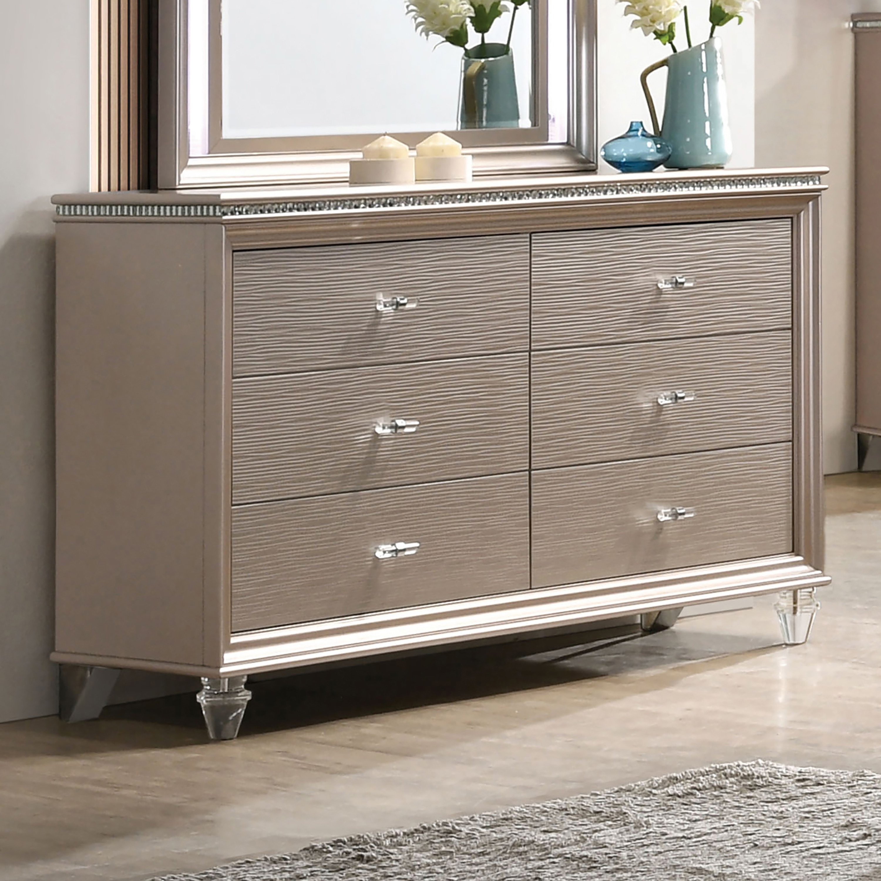 Furniture of America Ving Contemporary Rose Gold 56-inch Wide 6-Drawer Wood Dresser