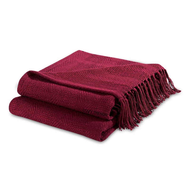 100% Cotton All Season Throw Blankets Herringbone 50''x 60'' Set of 2