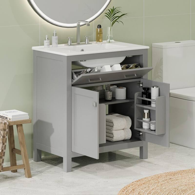 30-inch Modern Bathroom Vanity with Ceramic Sink and Versatile Storage
