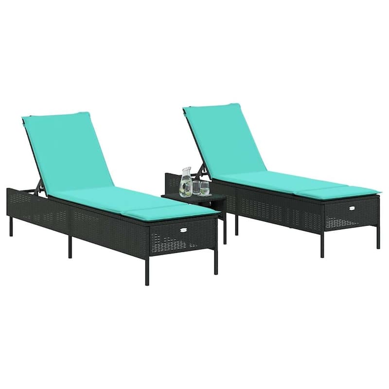 vidaXL Sun Lounger Set with Cushion Outdoor Chaise Lounge 3 Piece Poly Rattan