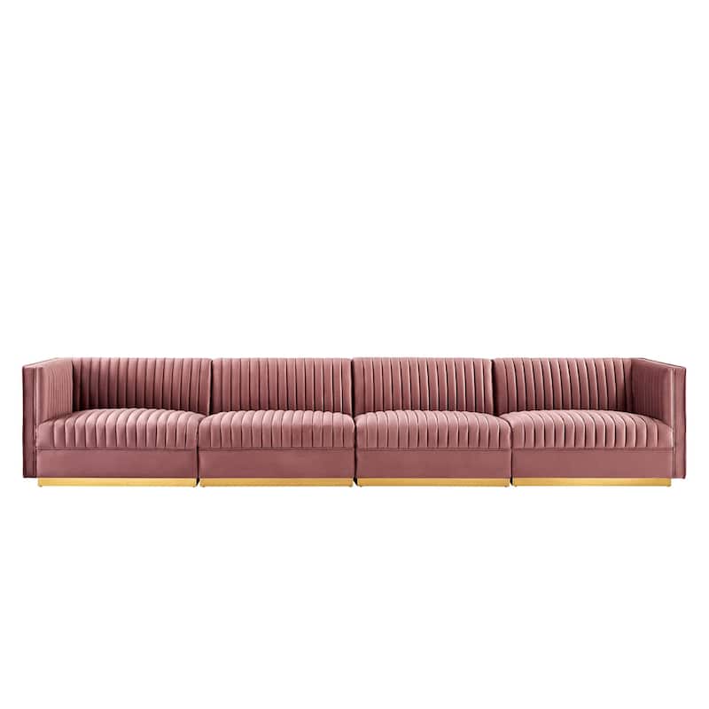 Sanguine Channel Tufted Performance Velvet 4-Seat Sectional Sofa