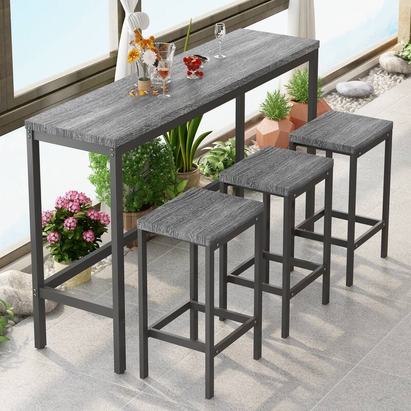 Modern Kitchen Pub Table, Long Dining Table Set with 3 Stools