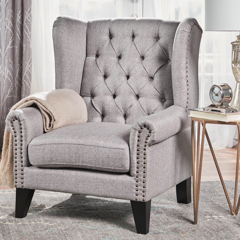 Laird Winged Tufted Studded Fabric Club Chair by Christopher Knight Home