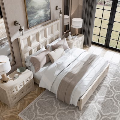 Furniture of America Durem Modern Classic 3-Piece Solid Wood Panel Bedroom Set with 2-Drawer Oversized Nightstand
