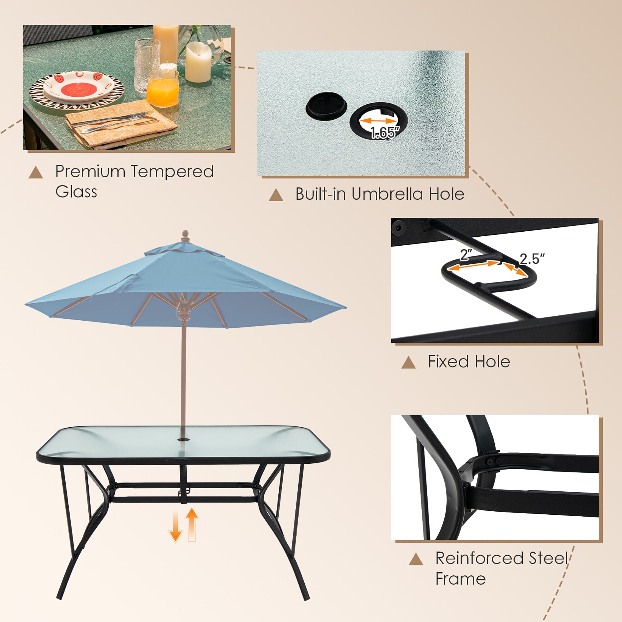 Glass patio sales set 6 chairs