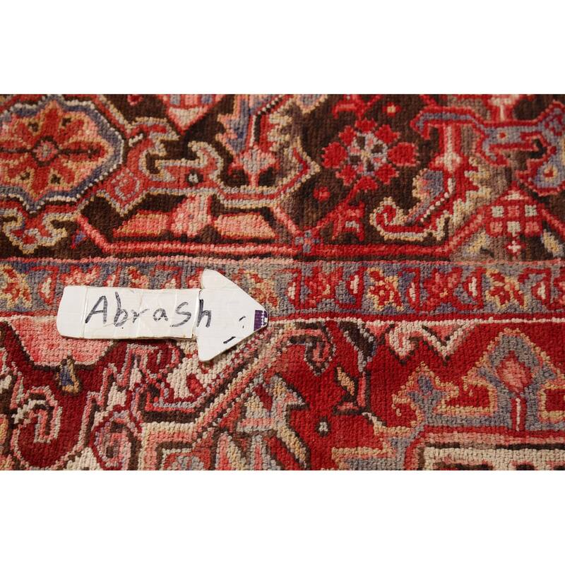 Red Geometric Heriz Persian Vintage Area Rug Hand-Knotted Wool Carpet - 9'4"x 13'5"