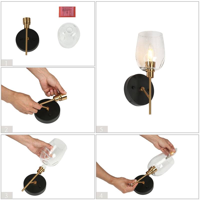 Denan Modern Transitional Gold Bedroom Wall Sconces with Textured Glass Bathroom Vanity Lights - D 5.5" x H 12"