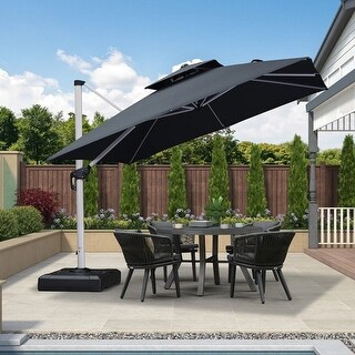 PURPLE LEAF 10ft Square Patio Offset Cantilever Umbrella with Base Included