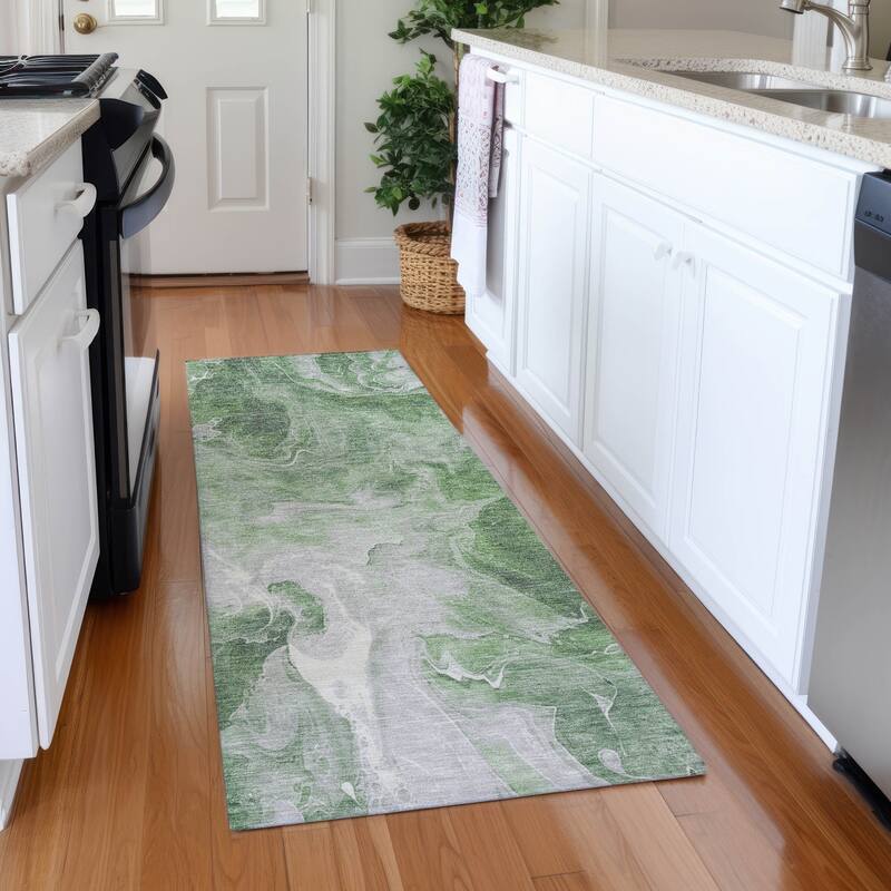 Premium Washable Super Soft Modern Chic Mayfield Rug - Green - 2'3" x 7'6"