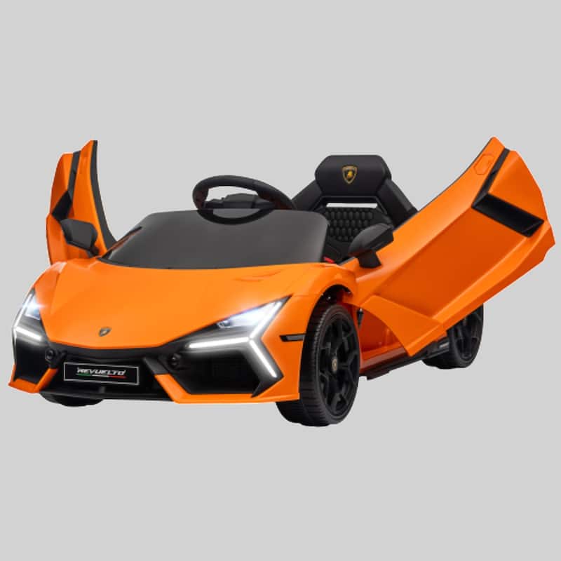 Licensed Lamborghini Revuelto 12V Electric Ride-On Car for Kids, Hydraulic Doors, Transport Wheels & Lights - Orange
