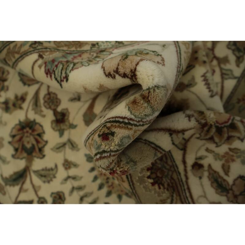 Hand Knotted Oriental 100% Wool Carpet Traditional Floral Beige & Ivories Kashan Area Rug - 11' 3'' X 8' 9''