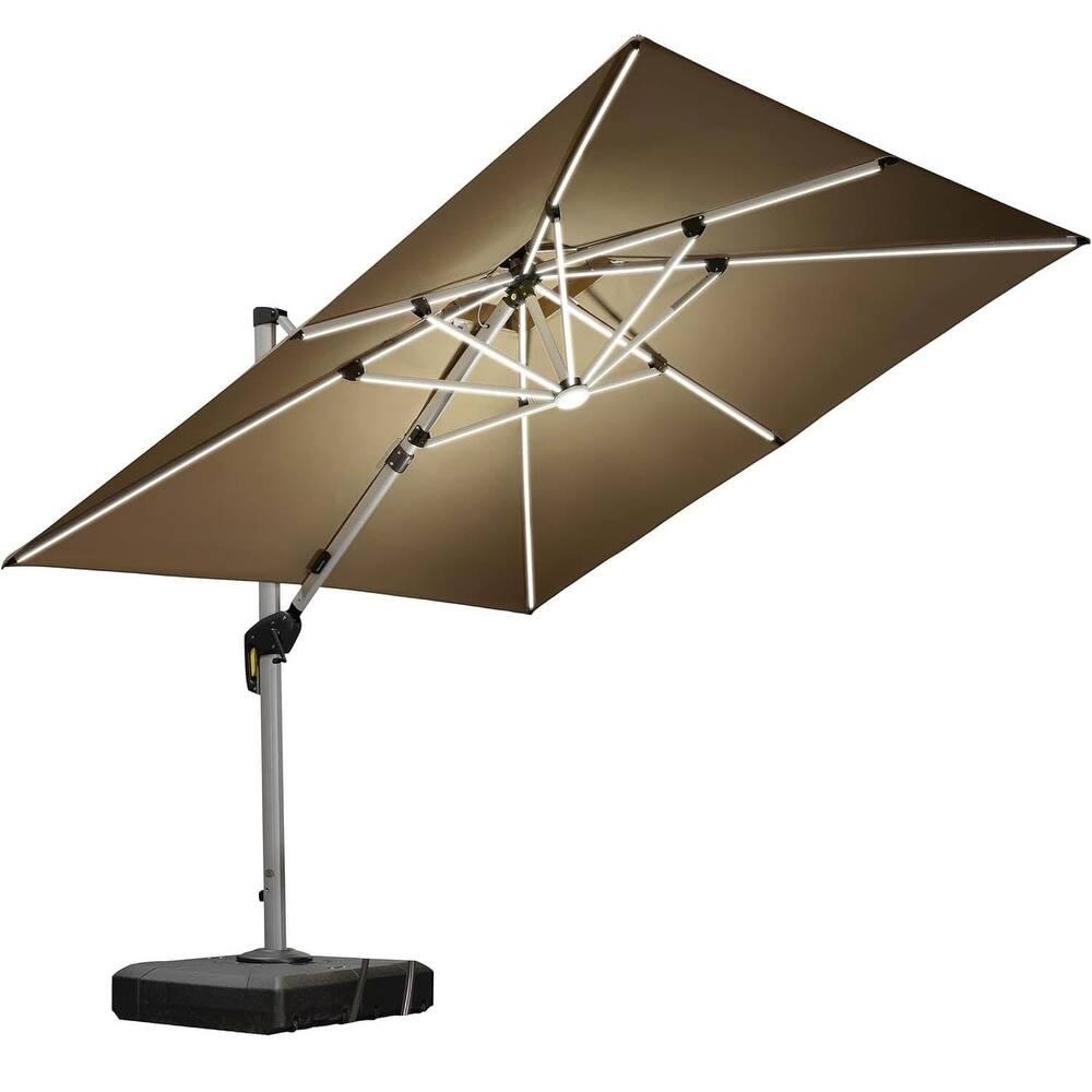 PURPLE LEAF 10 ft Double Top LED Square Patio Cantilever Umbrella