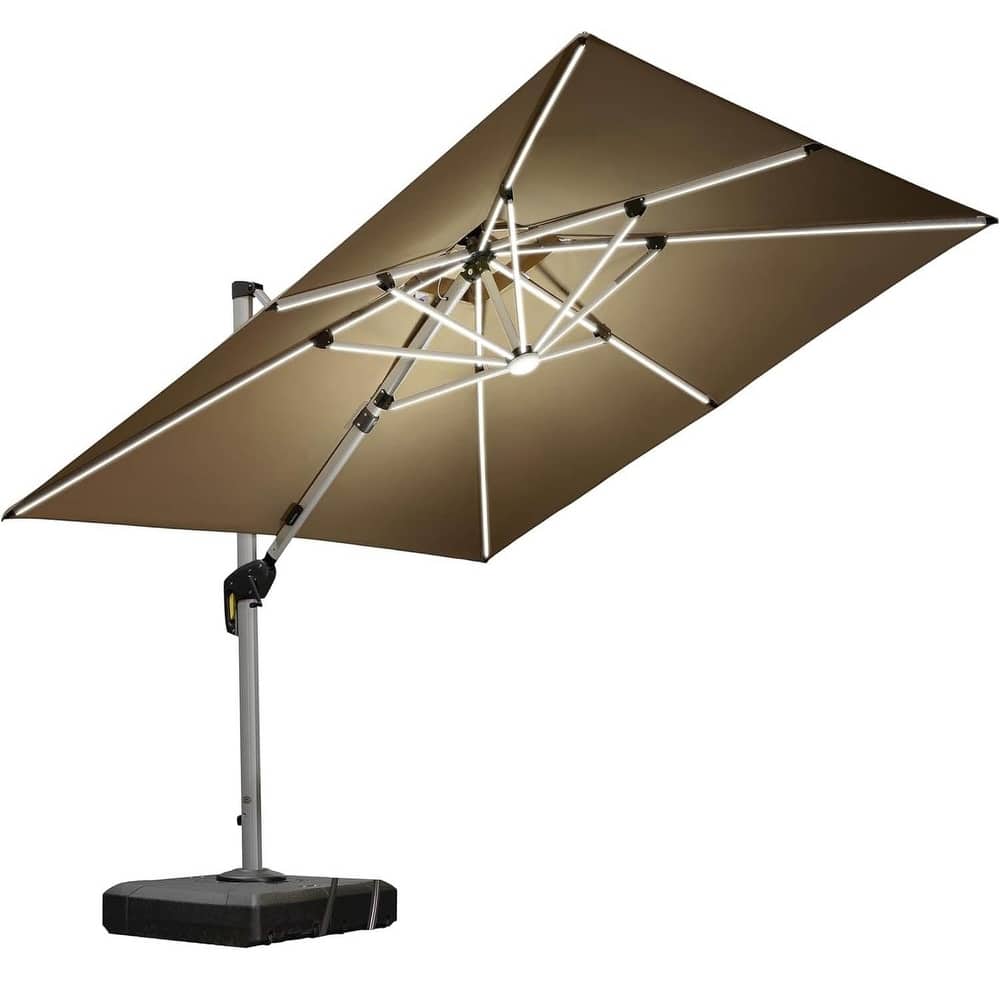 PURPLE LEAF 9 ft Double Top LED Square Patio Cantilever Umbrella