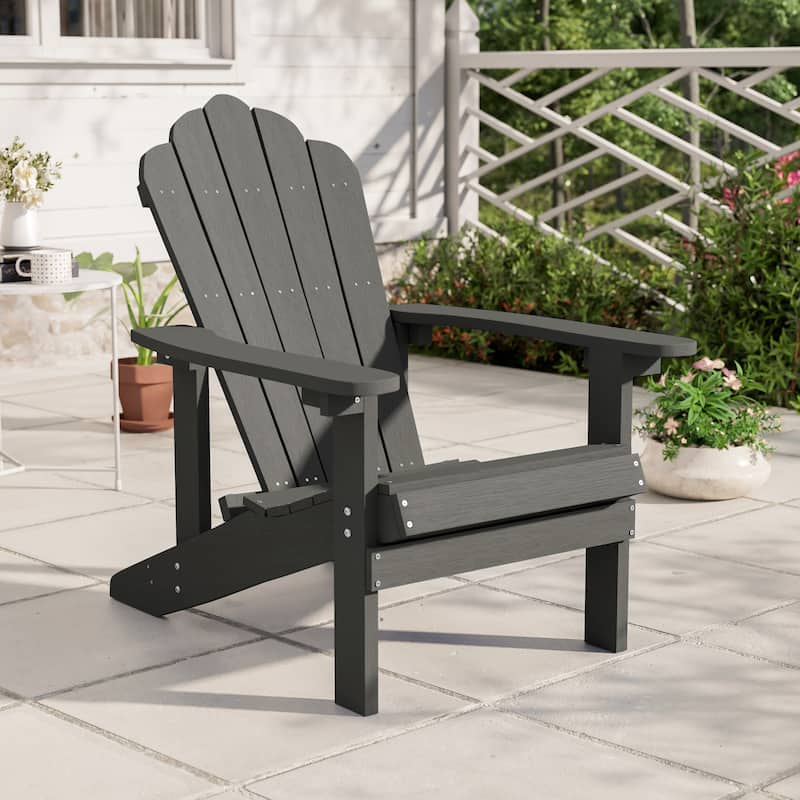 BONOSUKI Outdoor Faux Wood HIPS Patio Adirondack Chair - Charcoal