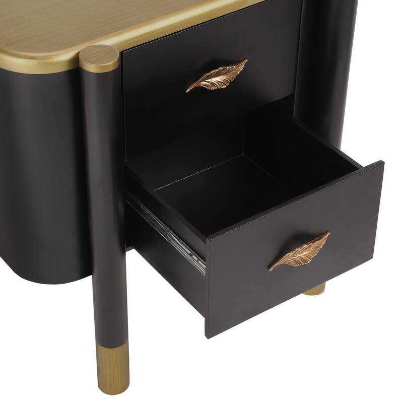 Black Bedside Table Storage Cabinet with Drawers, Lamp Table Coffee Table Accent Cabinet Dressing Table