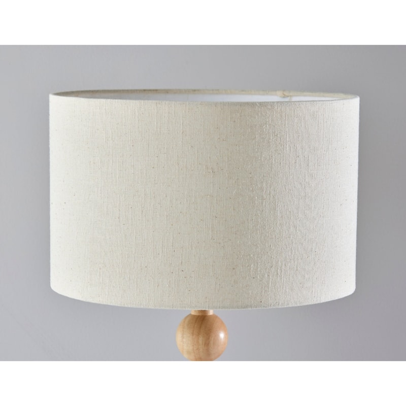 Wood Table Lamp with Off White Drum Shade and Rotary Switch - 13.75” x 13.75” x 28” (D x W x H)