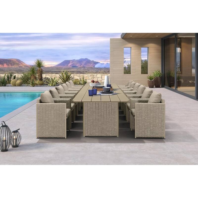 PURPLE LEAF Sanori Patio Dining Set Modern Large Weather-Resistant Table and Aluminum Chairs - 13-Piece Rectangle(long table)