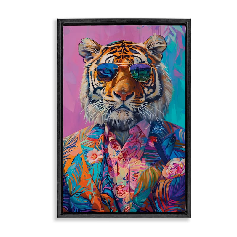 Stupell Bright Tropical Fashion Tiger Framed Floater Canvas Wall Art Design By LSR Design Studio - 21 x 31 - Black