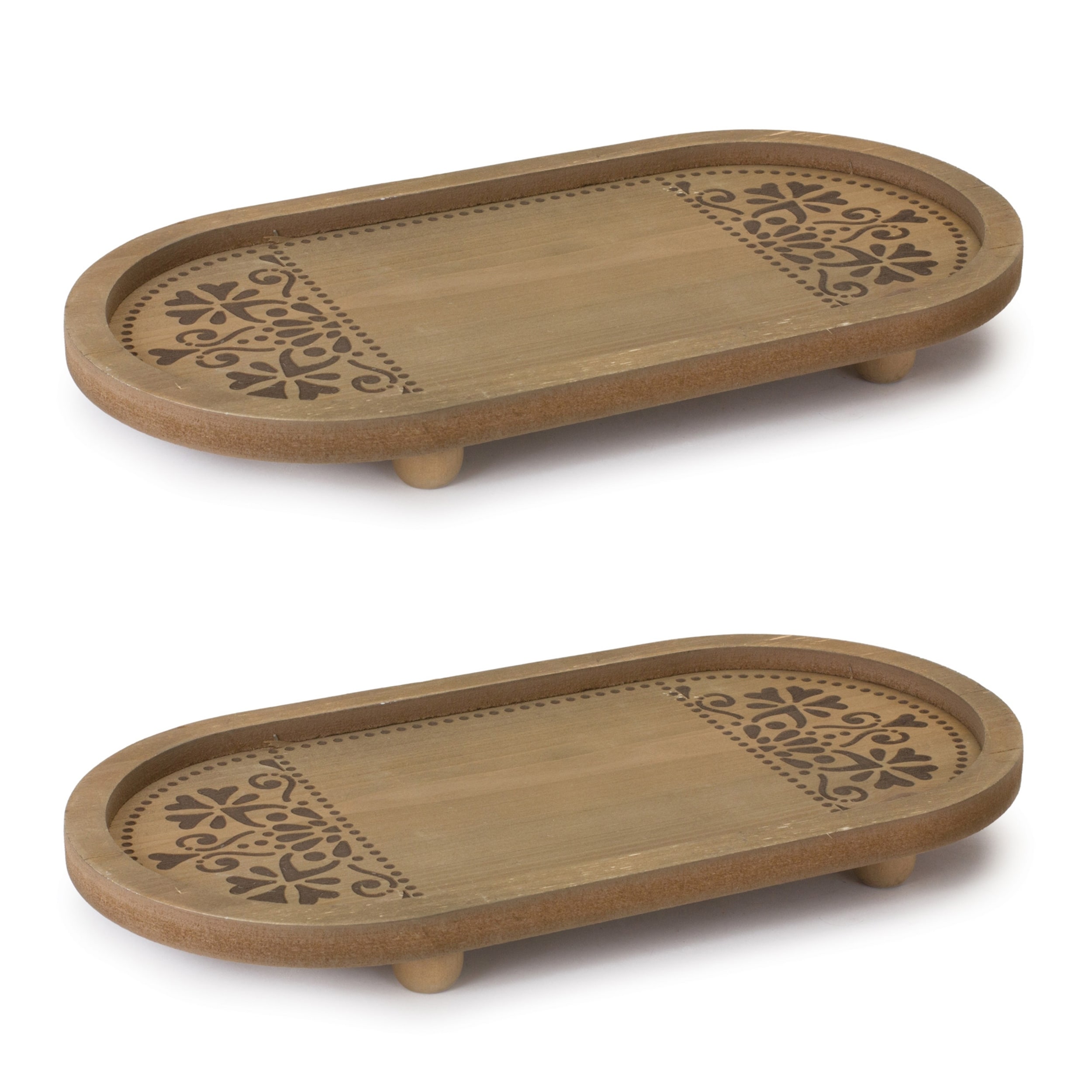 Ornate Wood Tray (Set of 2)
