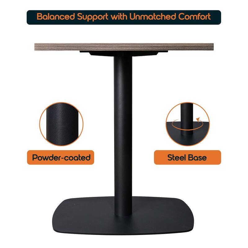 Vail Square Dining Table with 24 in. MDF Tabletop in Black Stainless Steel Square Base Accent Kitchen Table