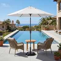 blue free standing patio umbrella Alpha Joy 15ft Extra Large Outdoor Patio Double-Sided Umbrella with Solar Lights & Umbrella Base, Navy Blue, Size: 15'