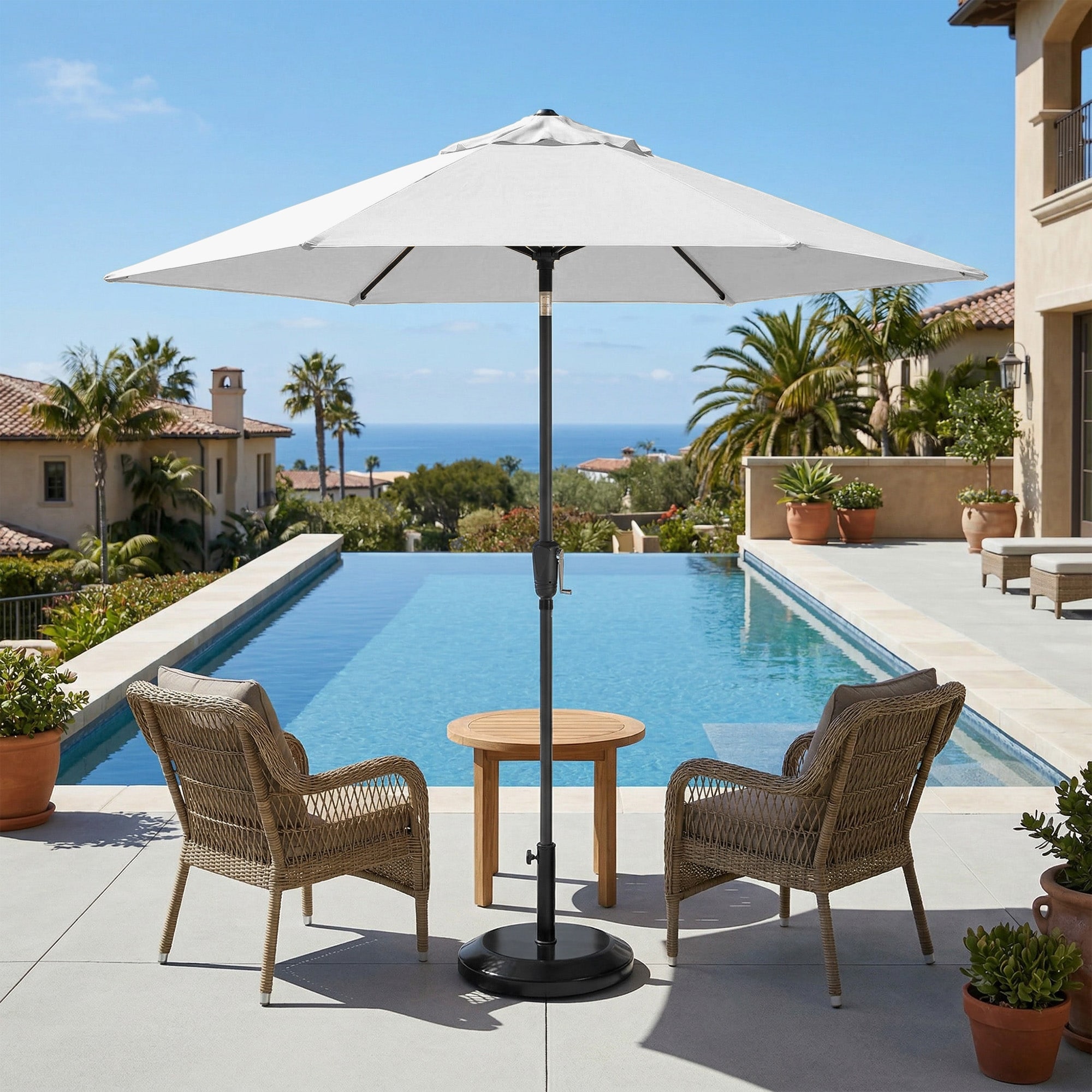 California Umbrella 9-Ft Outdoor Patio Umbrella, Solstice UV-Resistant Fabric, Crank Lift, Push Button Tilt, Aluminum Frame