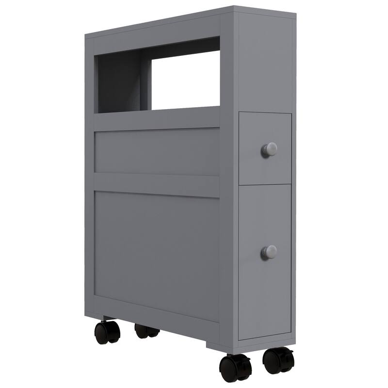 Homcom 6.25" X 20.5" X 28.25" Wood Rolling Narrow Bathroom Side Storage Cabinet - Gray