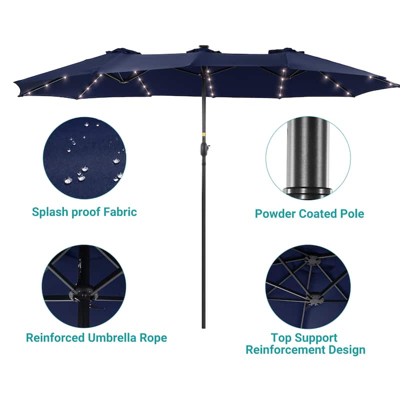 BONOSUKI 15x9ft LED Double-Sided Patio Umbrella Aluminum Large Canopy