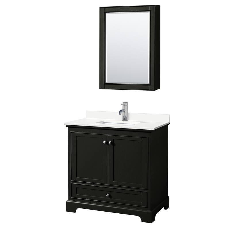 Wyndham Collection WCS202036S-QTZ-UNSMED Deborah 36" Free Standing - Dark Espresso / White Quartz Top / Polished Chrome