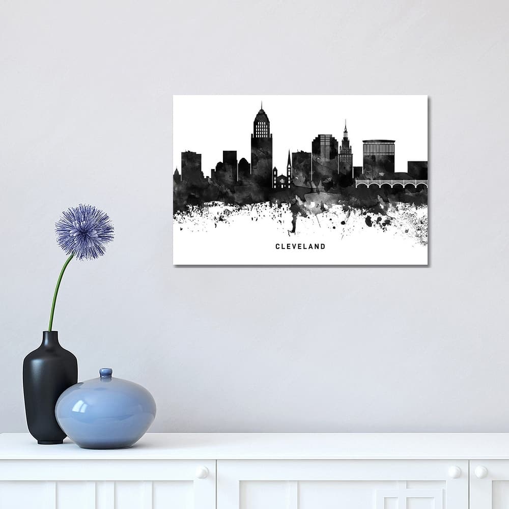 iCanvas "Cleveland Skyline Black & White" by WallDecorAddict Canvas Print