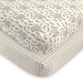 Touched by Nature Baby Boy Organic Cotton Crib Sheet, Blue Elephant, One Size - Blue Elephant - One Size