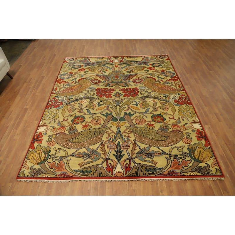 Hand Knotted Oriental 100% Wool Carpet Traditional All-Over Yellow & Gold Ziegler Area Rug - 9' 11'' X 8' 0''